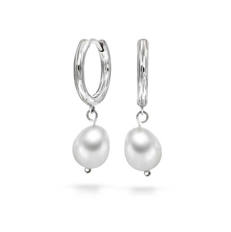 Øreringer i sølv med perle rhodinert