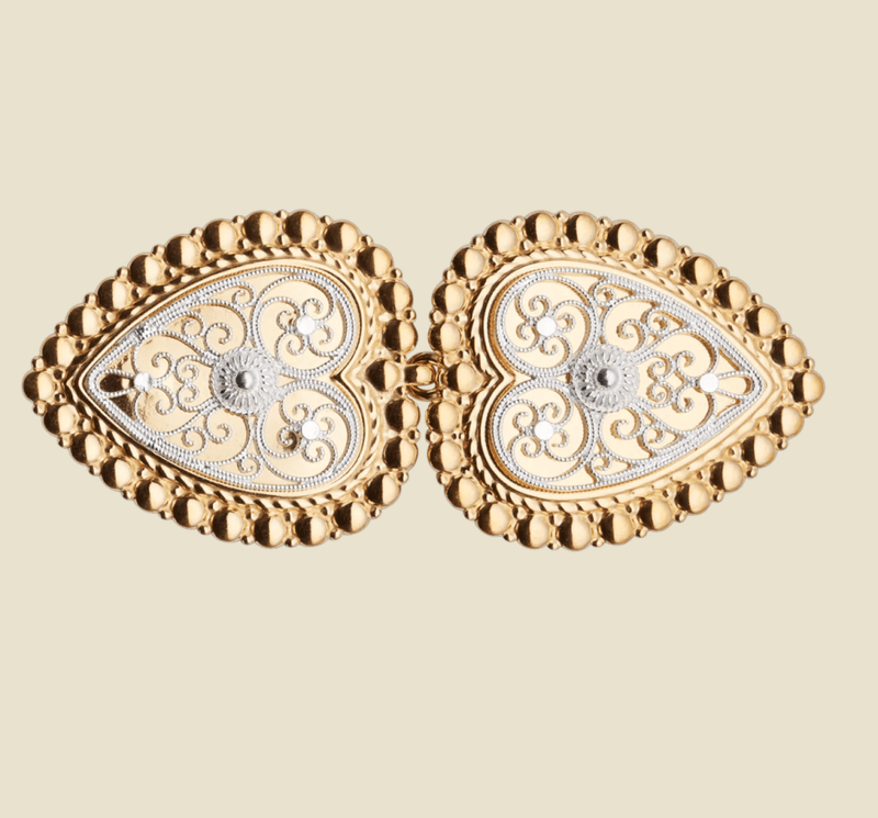 Beltespenne til skinnlist med kruser, forgylt/kvit